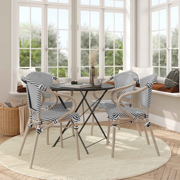 Flash Furniture Marseille French Bistro Stacking Chair w/Arms, Black/White Textilene and Bamboo Alum Frame, 4PK 4-SDA-ADS642108-BLKWH-LTNAT-GG - main